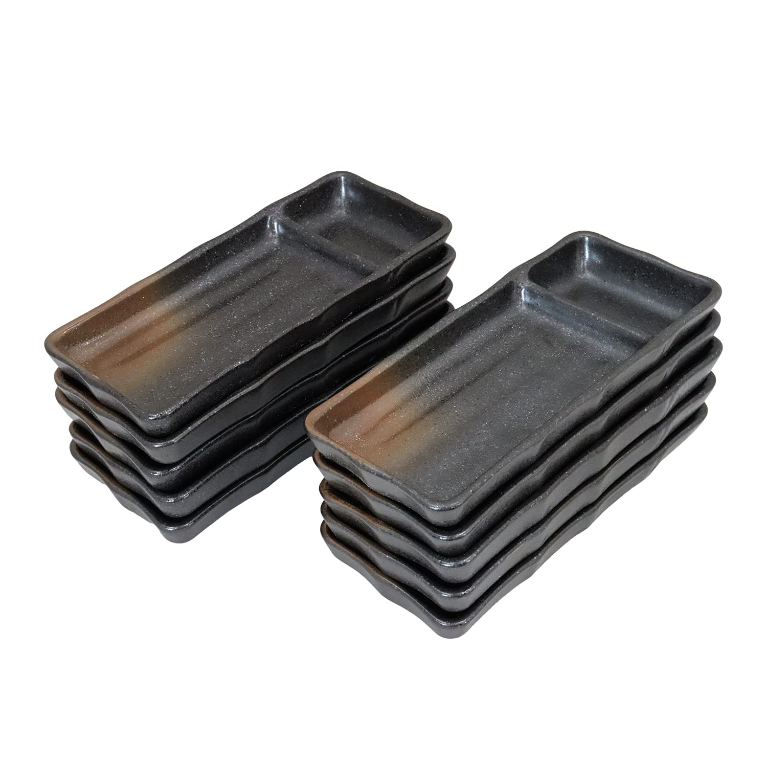 

Mino Ware Japanese Cafe Series [Divided Sashimi Plates] Black, Set of 10 (Size: H2.7 x W20.8 x D9.3cm)