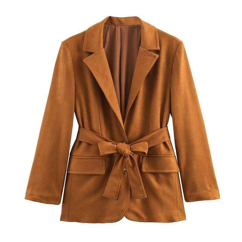 

Kaslead New Women clothes Western Style Simple and Versatile Fashion Waist Hugging Blazers Light brown L