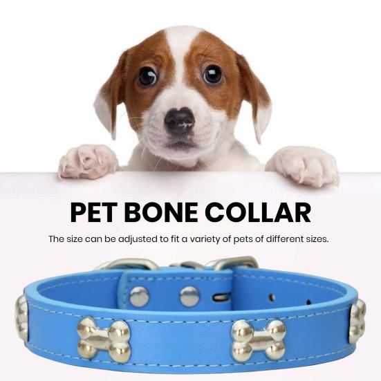 Pet Collar with Bone Pattern Design Metal Buckle Adjustable Size Comfortable to Wear Pet Collar with Leash Clip