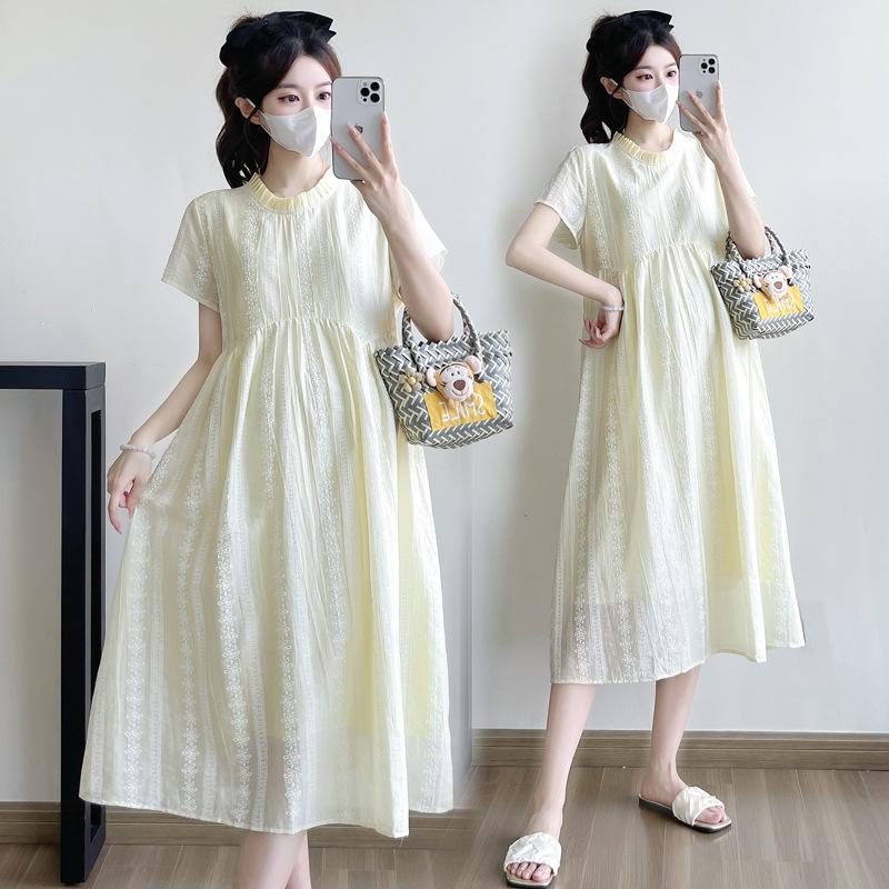 2026 Summer Korean Maternity Midi Dress: Simple, Fashionable, Loose, Plus Size, Slimming