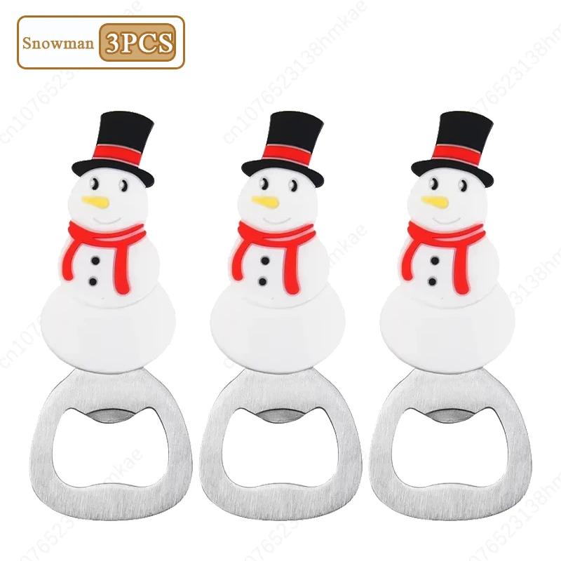 1-20PC Christmas Beer Bottle Opener Santa Snowman Bottle Opener Silicone Stainless Steel Bottle Opener Party Decoration Supplies