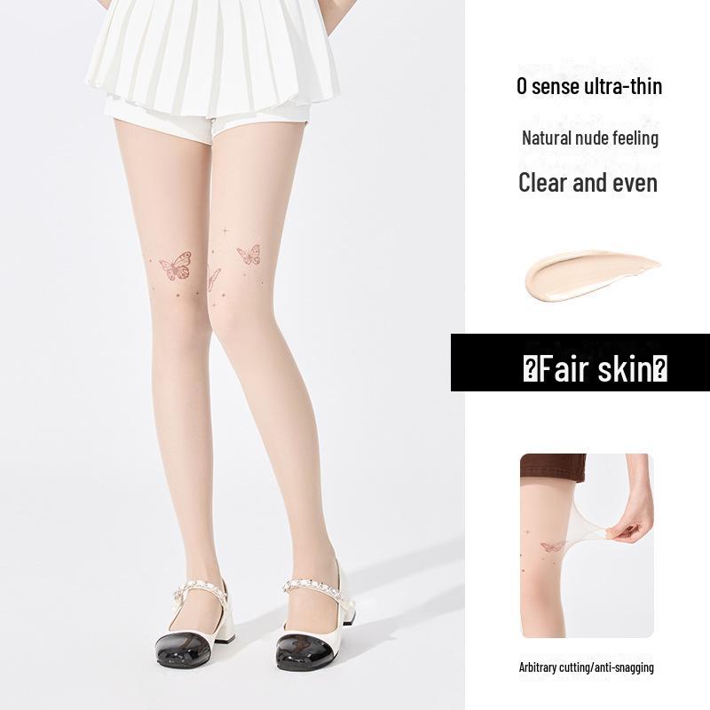 

Women s Anti-Snag Butterfly Tattoo Stockings - Durable, Summer Thin, Pure White Concealer Socks Any cut and crotch added [80-140 catties]