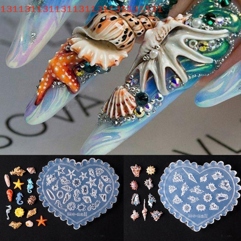 Transparent 3D Silicone Nail Mold for DIY - Sea Shell, Fishtail, Starfish, Jellyfish & Conch Nail Art Carving Tool