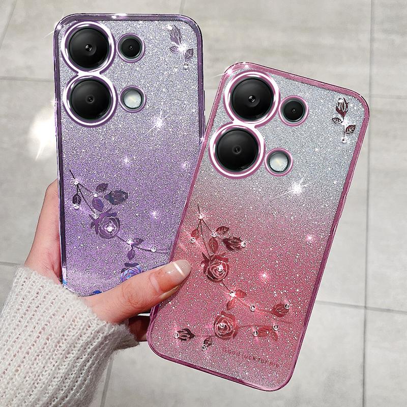 KADEM For Xiaomi Redmi Note 13 5G TPU Case Rhinestone Decor Phone Cover with Lanyard
