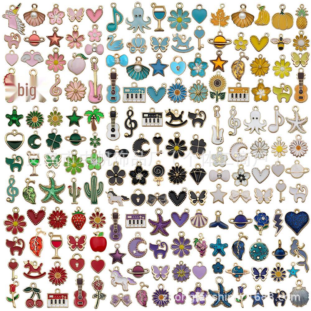 200-Piece Alloy Jewelry Set: 10-Color Drip Oil Charms for DIY Bracelets, Earrings, Keychains & Pendants