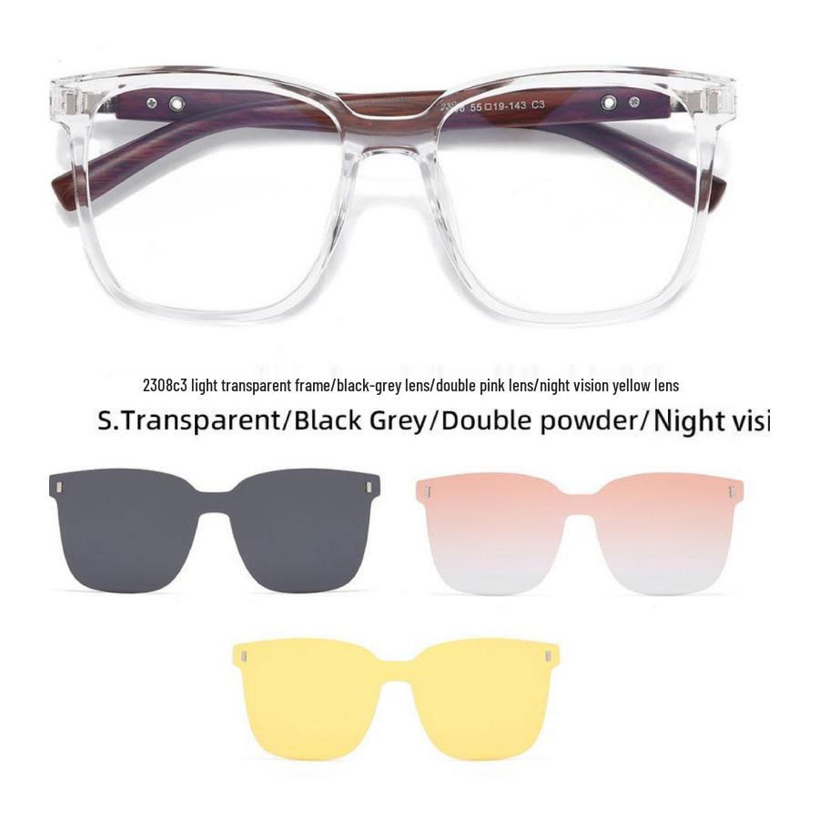 2308 TR90 Retro Round Anti-Blue Light Clip-on Glasses, Korean Style with Wood Grain Legs, Unisex High-End Plain Glasses.