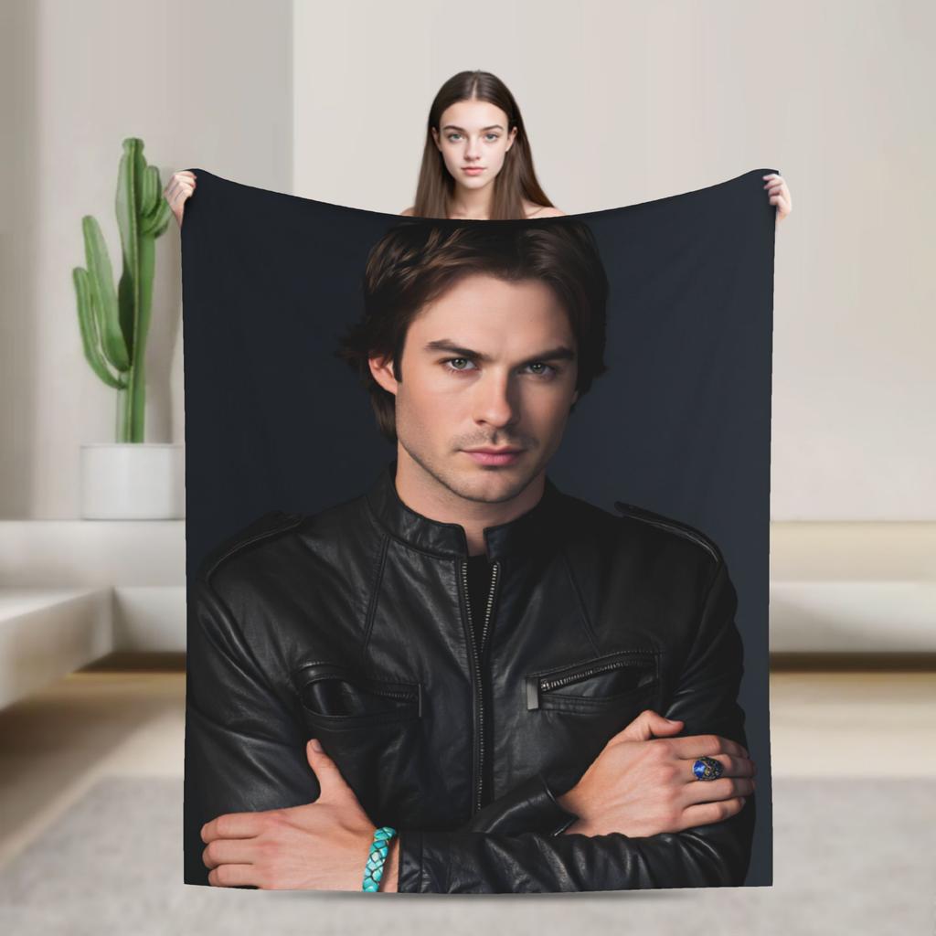 Damon Salvatore The Vampire Diaries Blanket Soft Warm Comfortable Plush Throw Living Room Flannel Bedspread Bed Cover