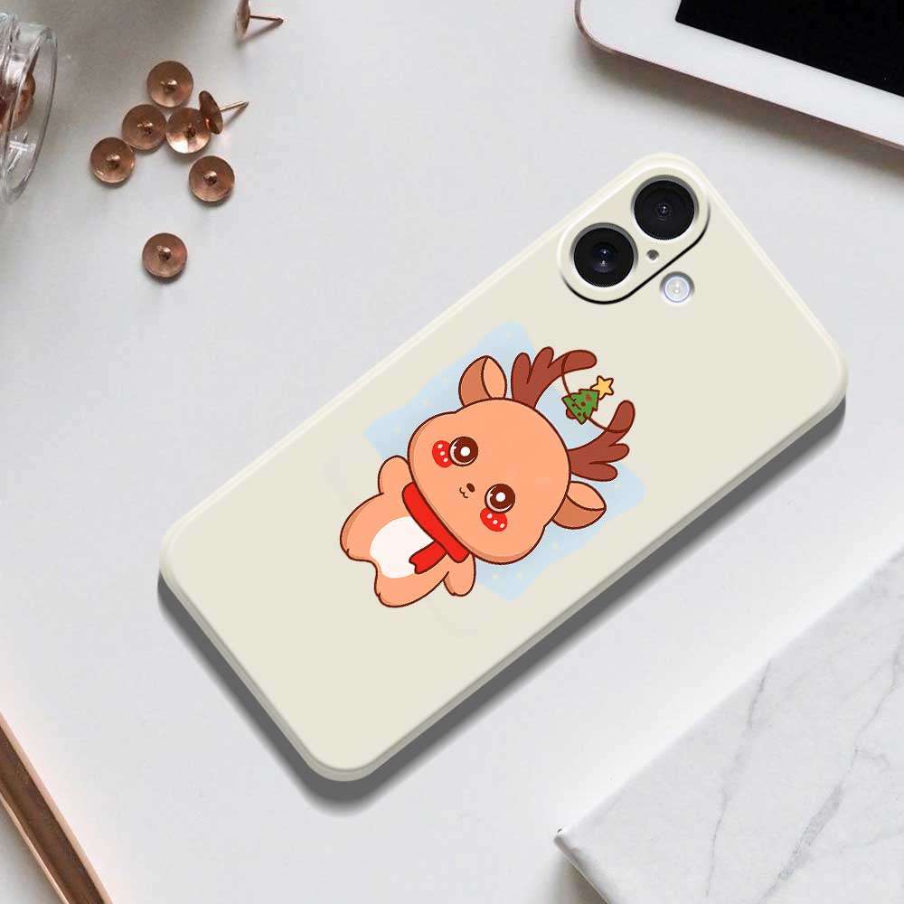 For iPhone 17 Case Cartoon Deer Pattern Printing Straight Edge TPU Phone Back Cover