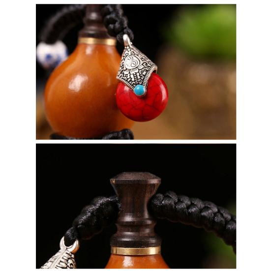 Mini Natural Gourd Water Bottle with Braided Rope Charm Leakproof Portable Gourd Drinking Bottle Vintage Gourd Hanging Decoration Ornament