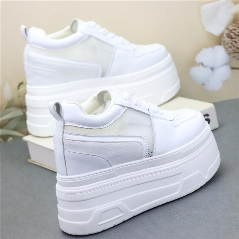Fashion 10CM 12CM Air Mesh Microfiber Leather Ankle Boots High Brand Comfy Booties Fashion Summer Chunky Sneaker Lace Up Shoes Women