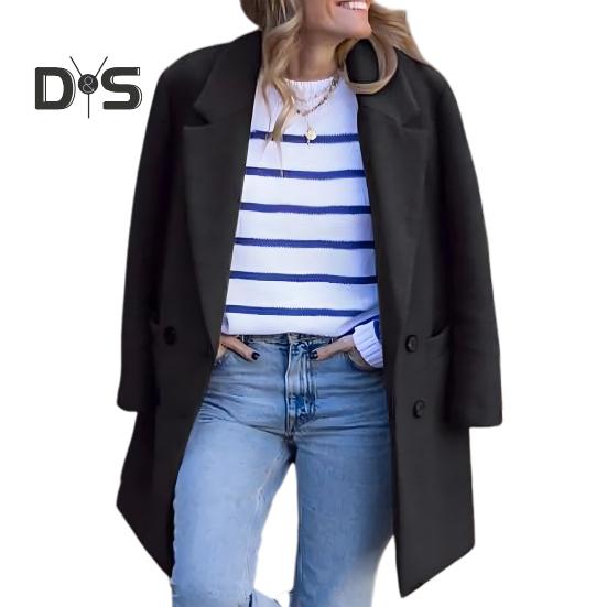 

Женское зимнее пальто, двубортное, с отложным воротником, длинными рукавами, на пуговицах, кардиган, большие размеры, шерстяное пальто средней длины для активного отдыха M чёрный