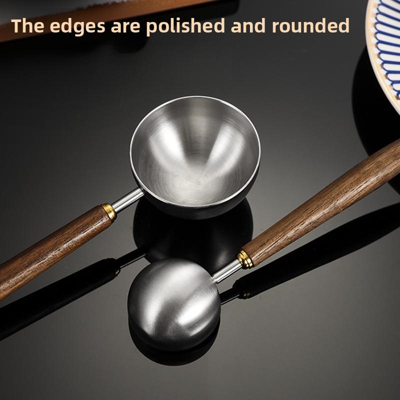 Stainless Steel Walnut Wood Handle Spoon Multi-purpose Measuring Tool for Coffee Bean Milk Powder Kitchen Baking