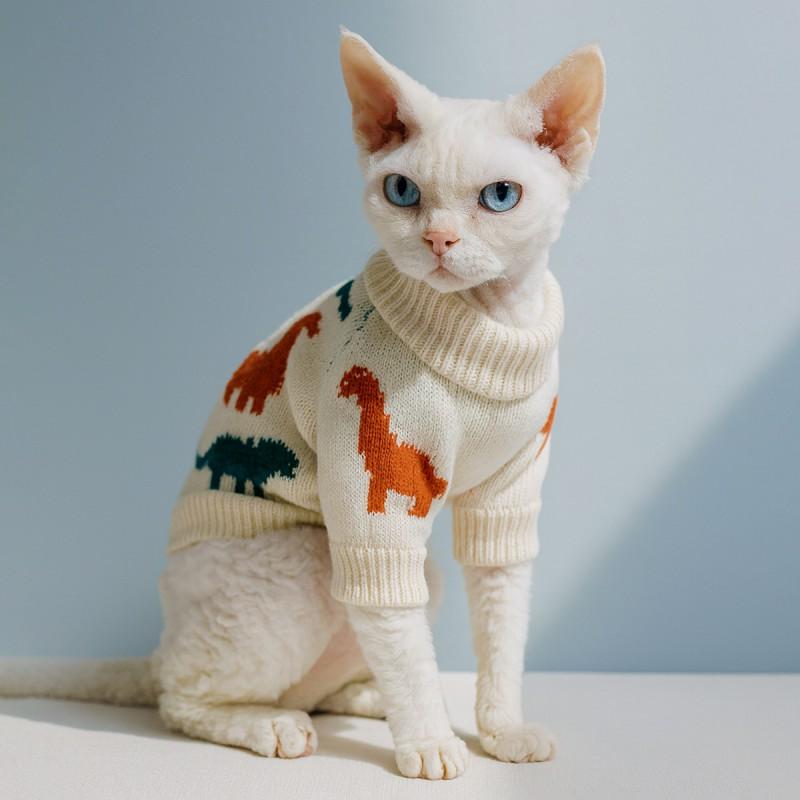 Pet Sweater Small Dogs Cats Colorful Dinosaur Design Winter Warm Clothes XS S M L XL