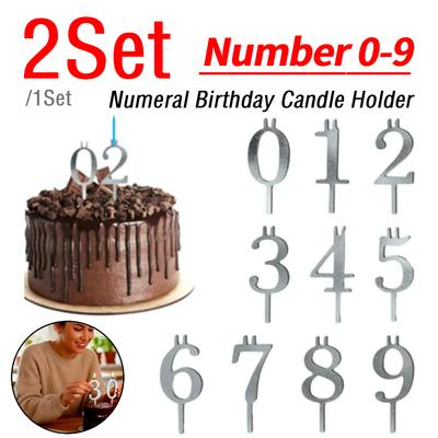 1/2Set Number 0-9 Birthday Candle Holder Reusable Digital Birthday Cake Candle Holders Set Stainless Steel Cake Numeric Candles