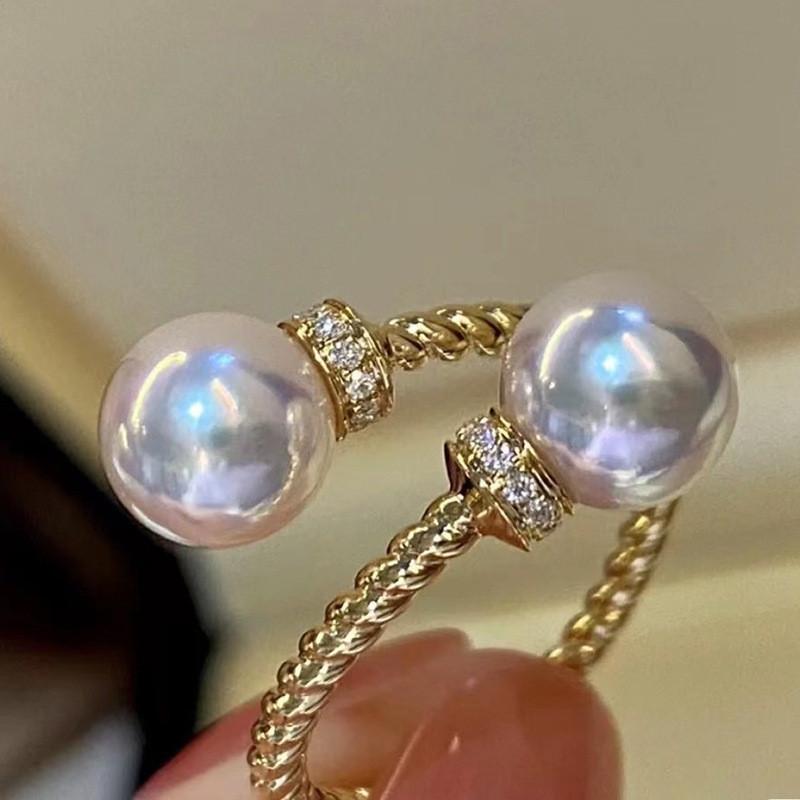 Double Pearl Open Rings Twist Gold Color Color Band New Arrival Stylish Fashionable Women'S Accessories Bridal Party Event Bridal