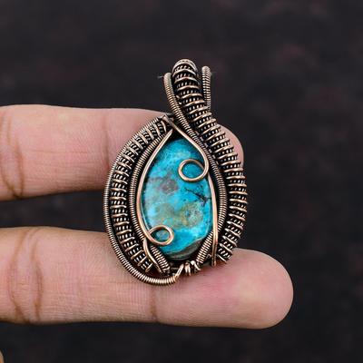 Chrysocolla Pendant Copper Wire Wrapped Pendant Handmade Pendant Copper Wire Wrap Jewelry Gift For Her Chrysocolla Jewelry Gemstone Pendant