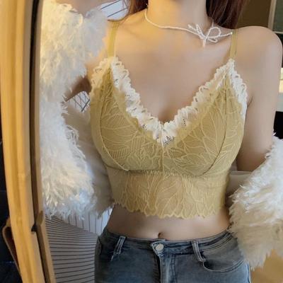 Lace Beautiful Back Underwear For Women Wire Free Push Up Sexy Anti Sagging Bandeau Style Camisole Vest Base Layer Outer Wear