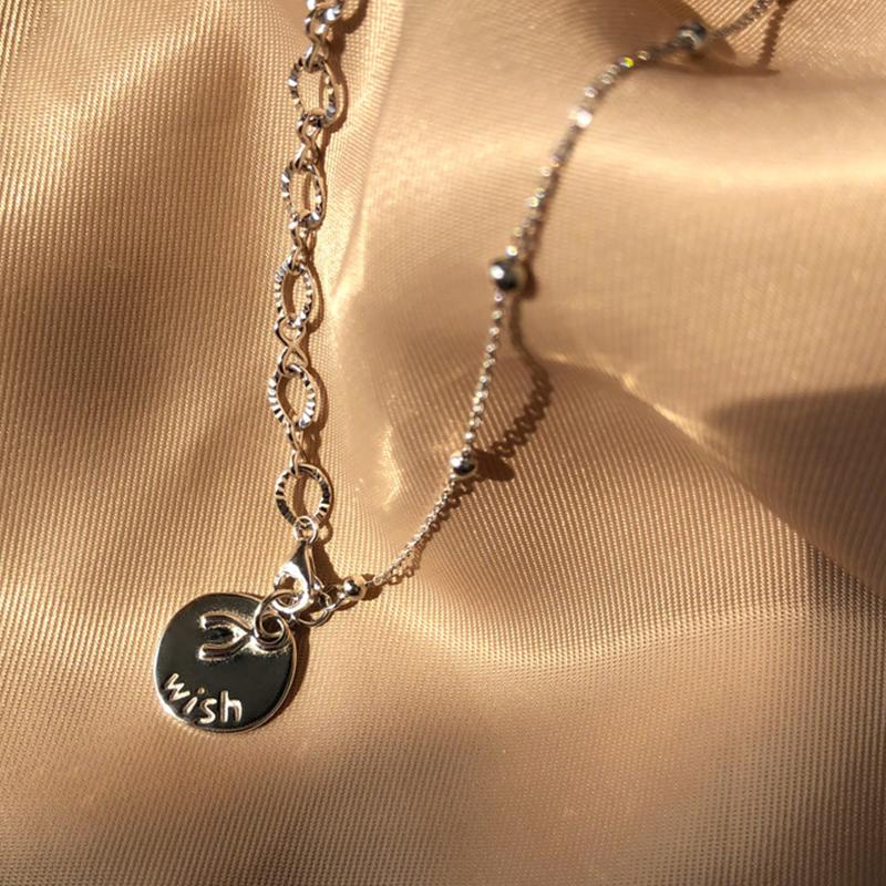 ANENJERY Asymmetrische Kette mit Münzanhänger für Damen, minimalistische Schlüsselbeinkette, Choker, Partyschmuck