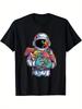 Men's Fungi Fun Guy T-Shirt - Colorful Astronaut & Mushrooms Graphic, 100%