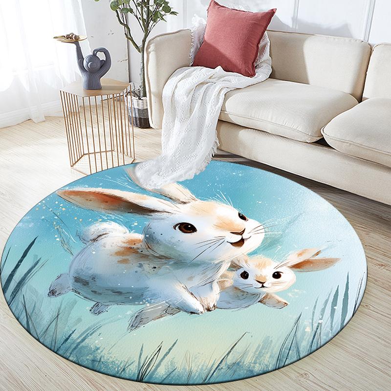 Rabbit in the Sky,Round Area Rug,Carpet Rug for Living Room Bedroom Sofa Playroom Decor,Non-slip Floor Mat