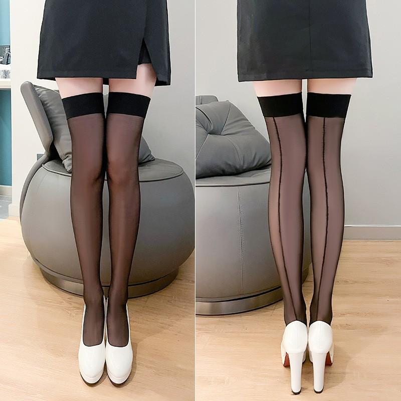 Sheer Thin Over-the-Knee Stockings With Color-Block Design Womens Fashion Leggings Fall