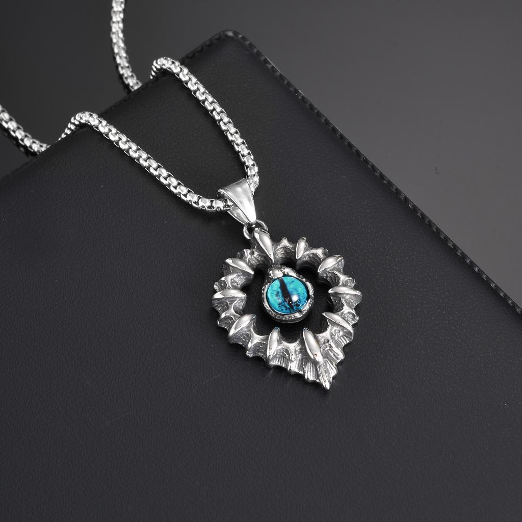 Punk Devid's Eye Pendant Necklace for Men,Antique Stainless Steel Necklace,Vintage Halloween Party Jewelry