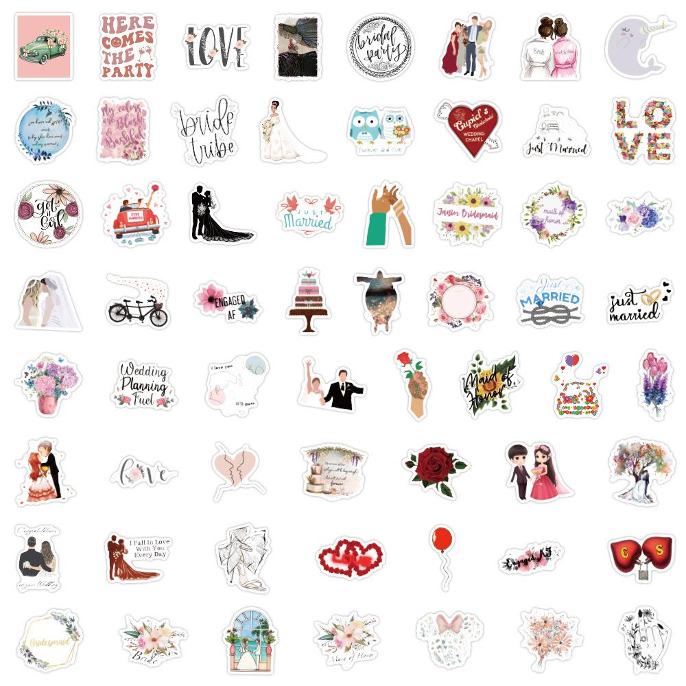 60 Sweet Lover Romantic Wedding Ins Style Cartoon Stickers Laptop Suitcase Decoration Stickers