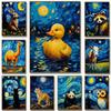 Owl Panda Raccoon Cow Tiger Cat Duck Starry Night Van Gogh Canvas Painting Abstract Posters Print Wall Art Pictures Home Decor