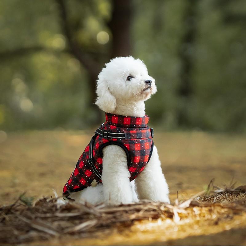 Winter Dog Coat Small To Medium Breeds - Thick Cotton Warm Pet Jacket With Snowflake Plaid