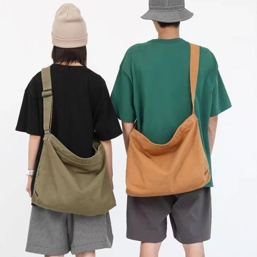 Large Capacity Women's Shoulder Bag Retro Thickened Sturdy Messenger Bag Solid Color Japanese Style Canvas Crossbody Bag Travel