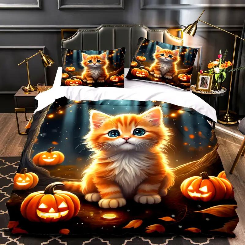 Lovely Cute Cat 3D Print Bedding Set Cozy Duvet Cover King Queen Twin Single Size Birthday Gift Girl Boy Kid Bedroom Decoration