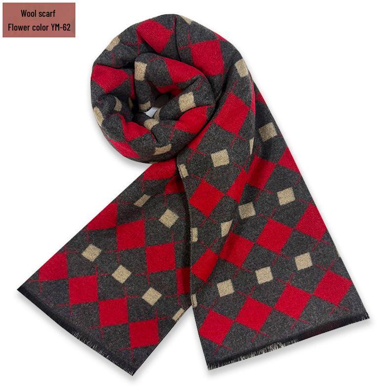 Men's Pure Gray Plaid Wool Blend Winter Scarf - Thick and Warm