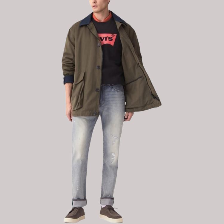 Levis Loose Comfortable Simple Color Block Collar Long Sleeve Work Jacket Men Jacket Green 003MN-0002