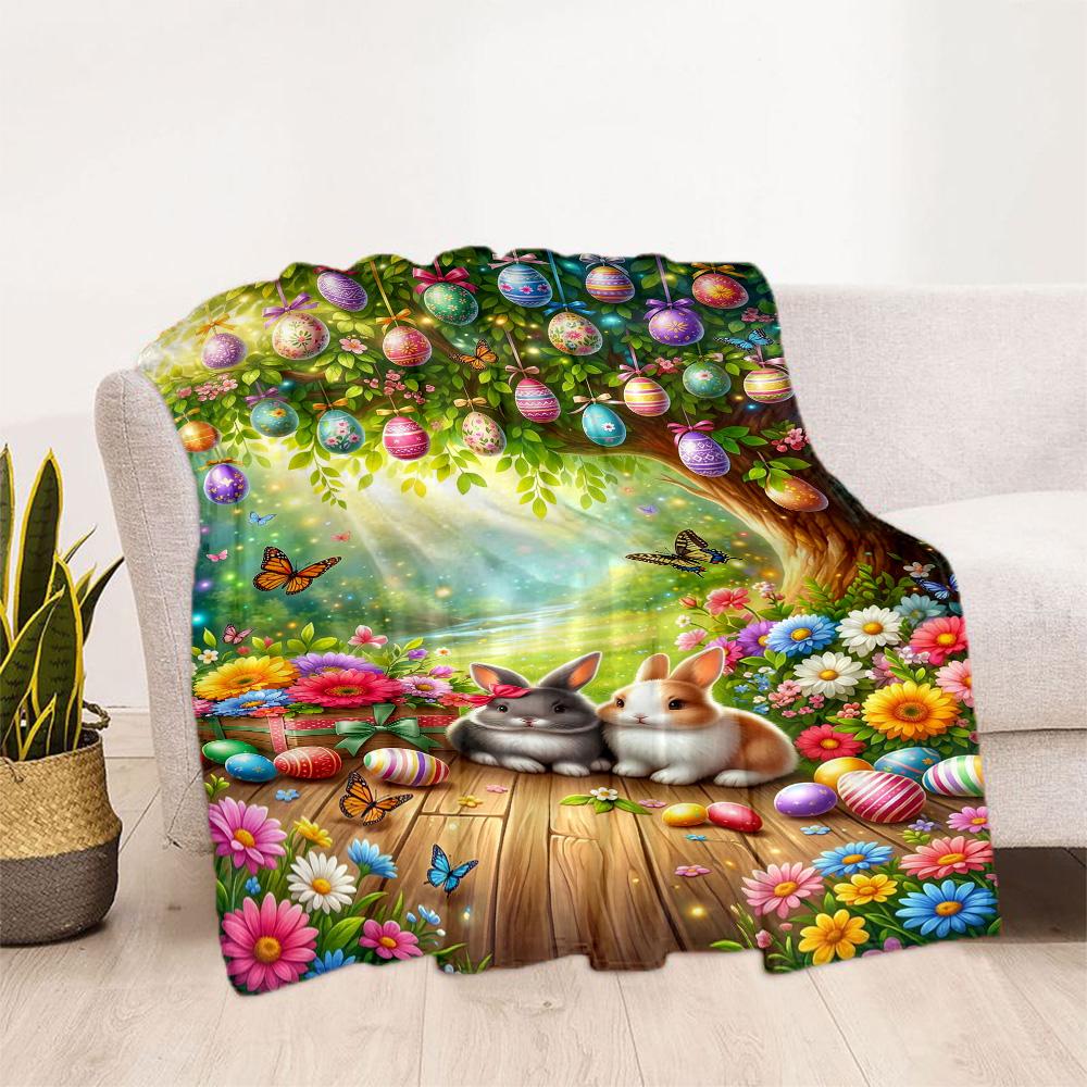 Easter Eggs And Bunnies Blanket,Suitable for Sofas, Offices, Travel, Living Rooms, Gifts To Relatives and Friends, Blanket,Suitable for All Seasons.