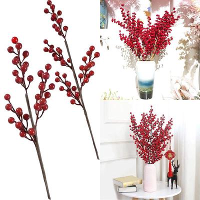 Artificial Berry Stems Holly Red Simulation Tree 3/4branches Beautiful