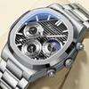 Luxury Watch Men Business Fashion Waterproof Stainless Steel Chronograph Moon Phase Quartz Wristwatch Male Clock
