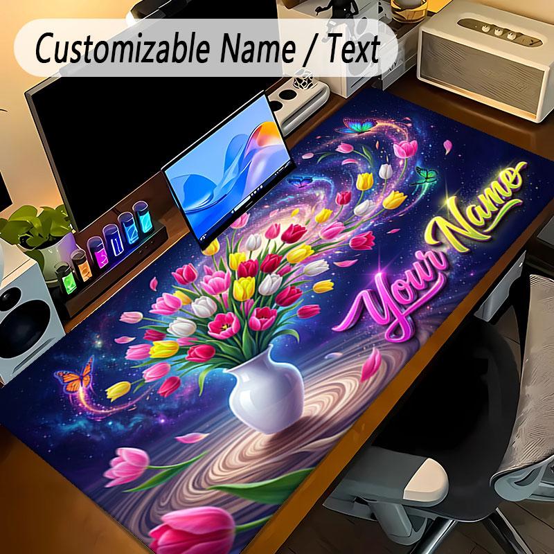 Astronaut Space Theme Personalized Mouse Pad Custom Name Text Non Slip Desk Pad For Laptop Office Desktop