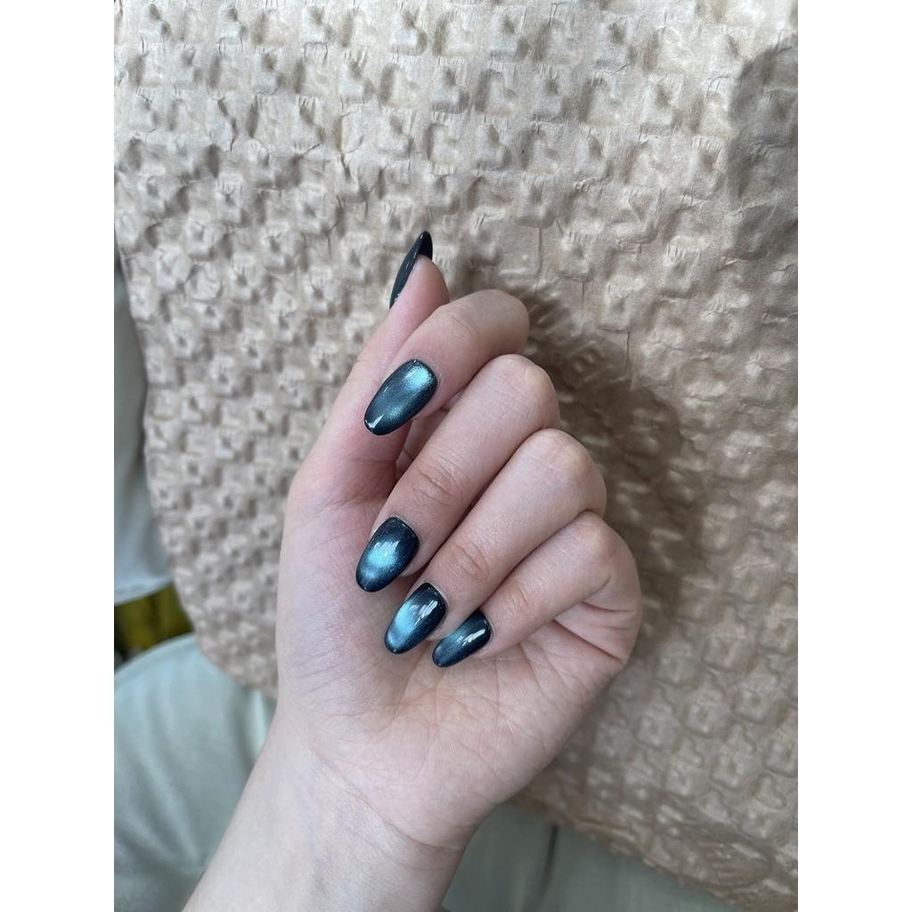100% HANDMADE Oval Shape Fake Nail With Glue Dark Green Cat Eye Acrylic Press On Artificial Fake Nails Reusable Nails