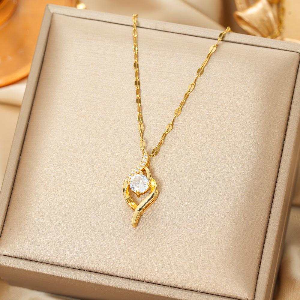 Japan and South Korea Simple Popular Wind Titanium Steel Necklace Female Niche Exquisite Internet Celebrity Zircon Clavicle Chain High-end Jewelry