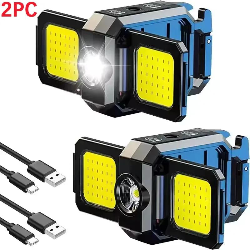 Keychain Pocket Flashlight Light COB Work Light Rechargeable Lamp with 90° Foldable Side Lights Super Bright Portable Lanterns