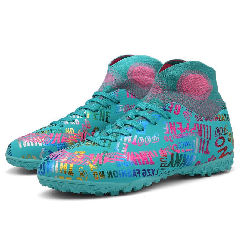 

Children s mandarin duck sports training running shoes nails artificial turf mouth football leather feet broken letters students two-color shoes and 45