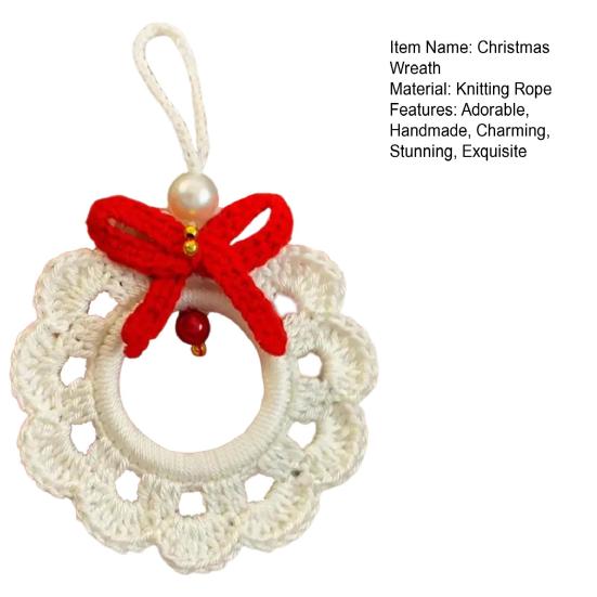 Crochet Christmas Wreath Ornaments Small Handmade Knit Wreath Hanging Ornament with Bow for Xmas Tree Holiday Home Decor