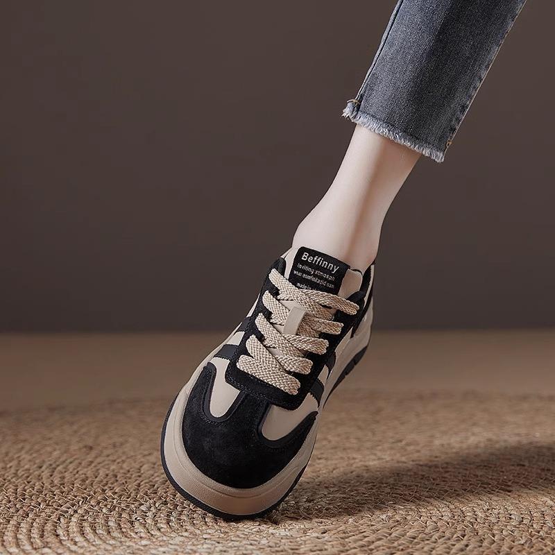 Platform Casual Women's Shoes Spring 2025 New Non-slip Sports Training Shoes Retro Lace-up Heightening Versatile Board Shoes