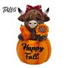 Autumn Theme Room Accessories Highland Cow Pumpkin Ornament, Resin Desktop Figurine Decorations, Creative Harvest Decor Table Centerpiece for