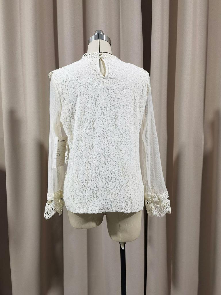 Elegant Mesh Puff Sleeve Round Neck Lace Top 