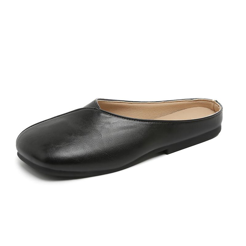 Fashion Korean Version of Square-toed Baotou Half-slippers for Women To Wear In Summer 2025 Spring New Retro Flat-bottomed Cool Mop