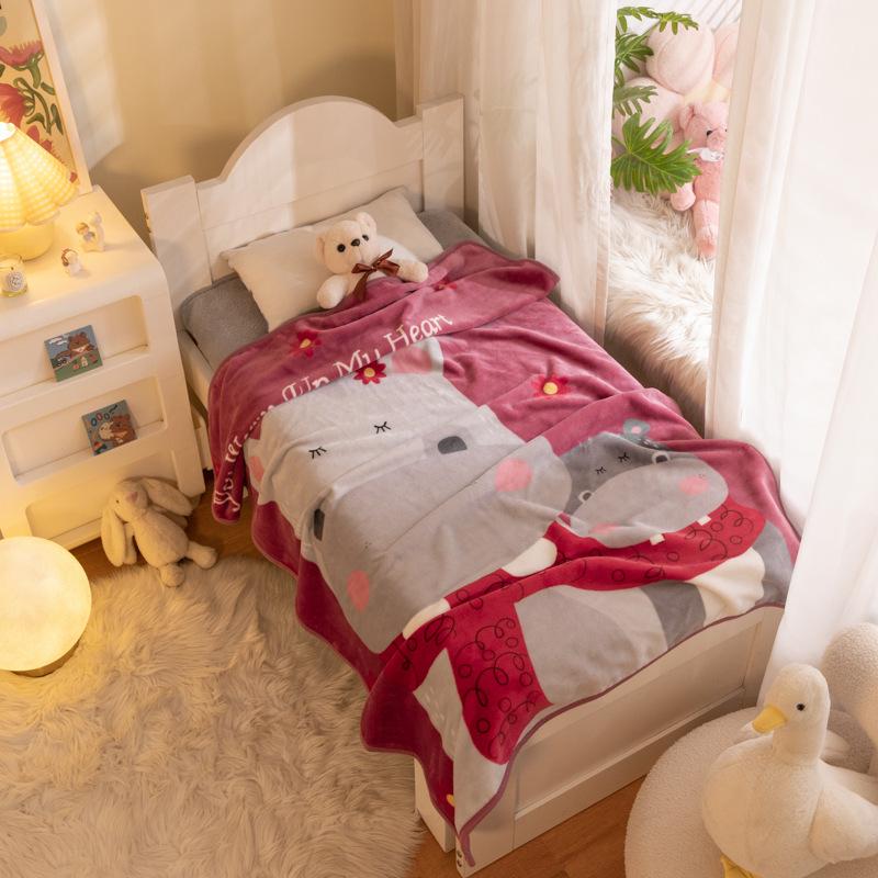 Cartoon Style Flannel Fleece Children's Blanket - Single Layer, All-Season, Small Nap Blanket with Edging