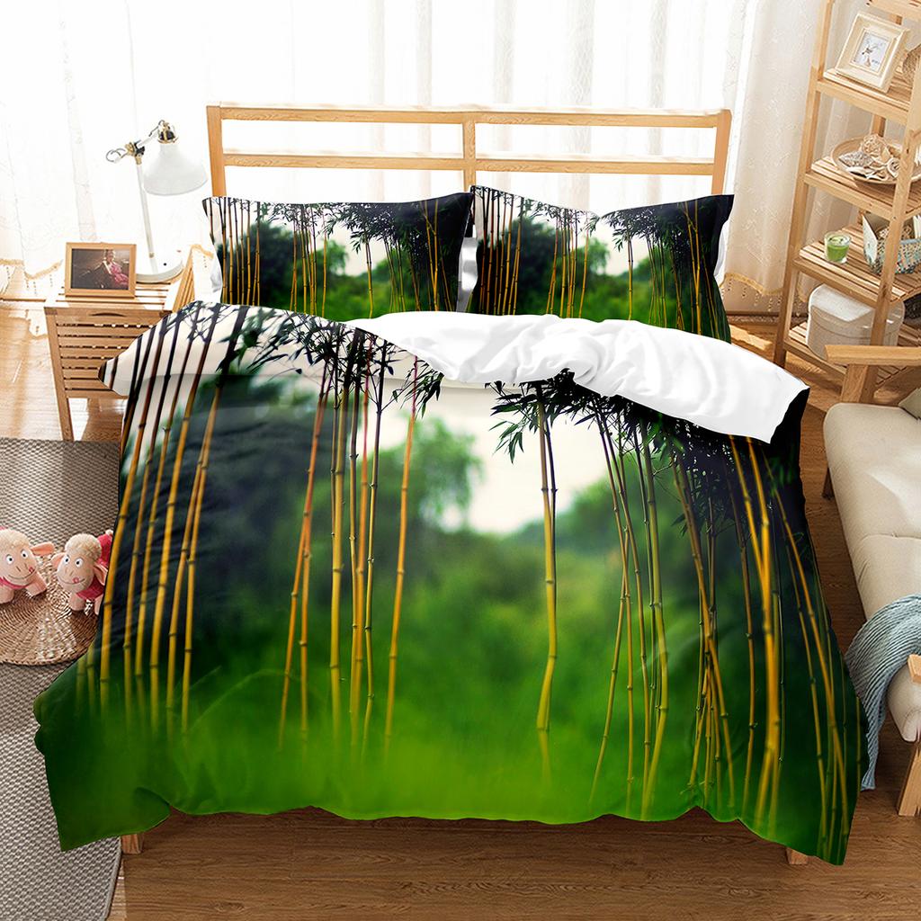 Bambus Dynetrekksett Tusjmaling Svart Grønn Bambus Polyester Dynetrekk King Queen Size For Barn Gutter Jenter Sengetøysett