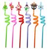 2026 New Christmas Curved Straw Christmas Party Repeatable Straw Cartoon Santa Claus Snowman Style Personalized Party Decor