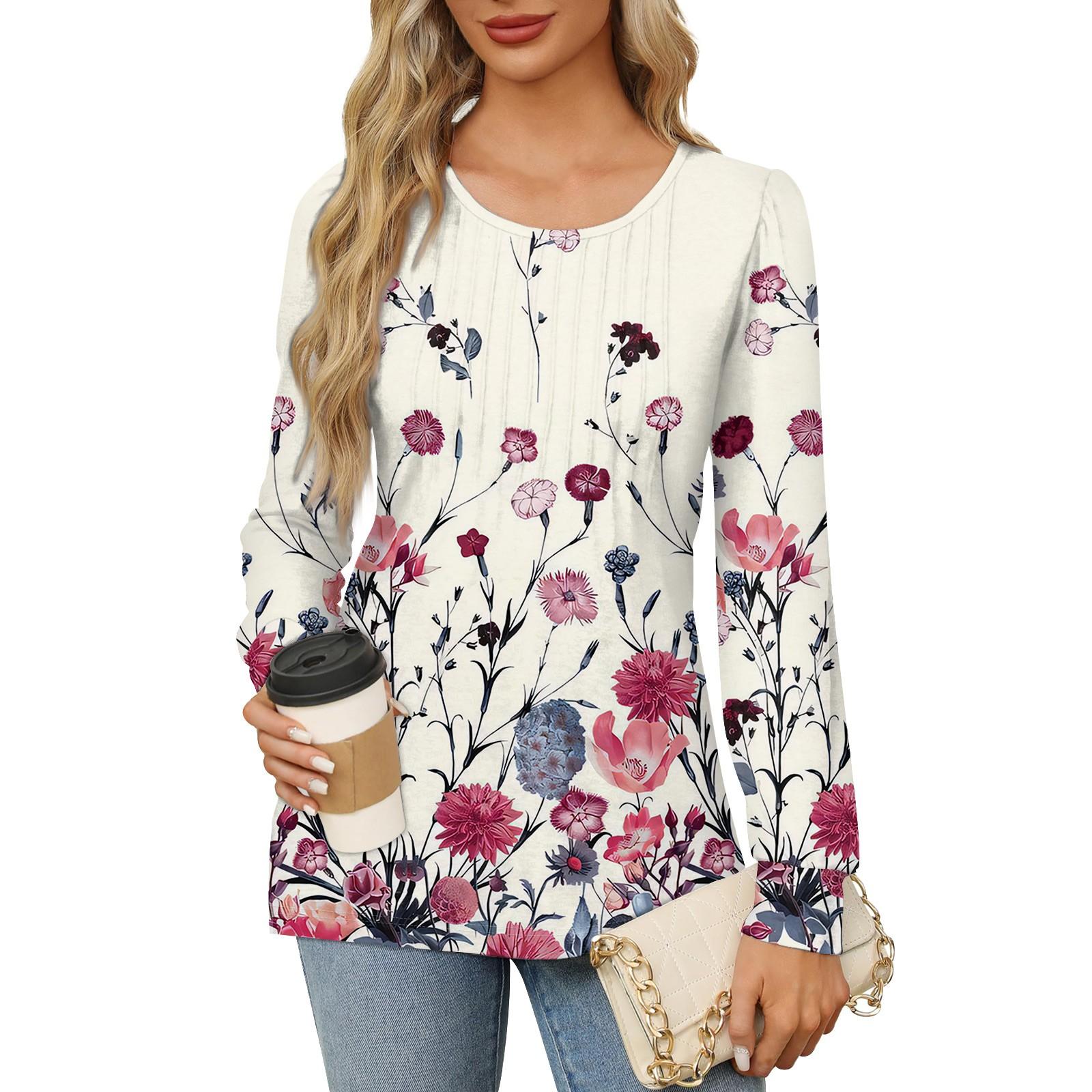 

Жіноча повсякденна плісирована футболка з круглим вирізом і довгими рукавами з градієнтним принтом M